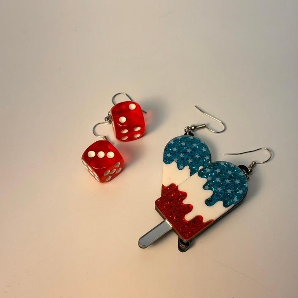Novelty Earring Bundle Red Dice Bomb Pop Popsicle Streetwear Statement Kidcore